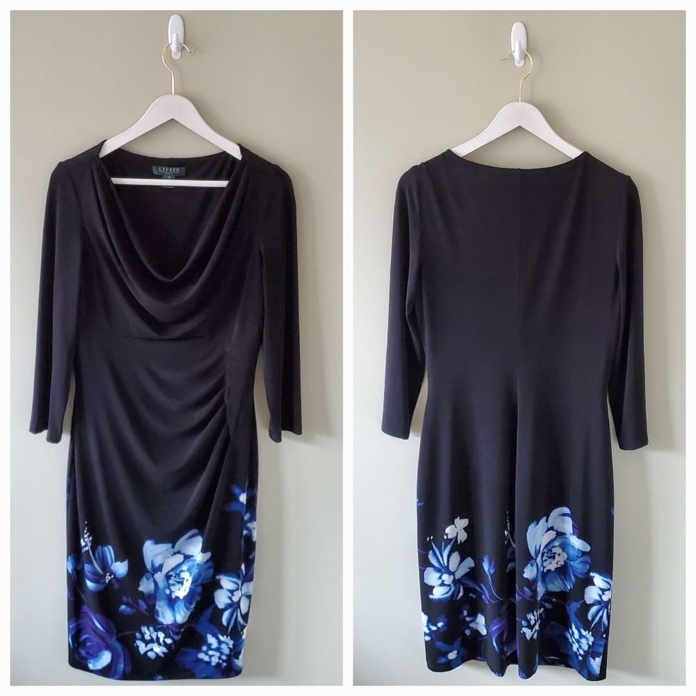Elegant Black and Blue Floral Dress